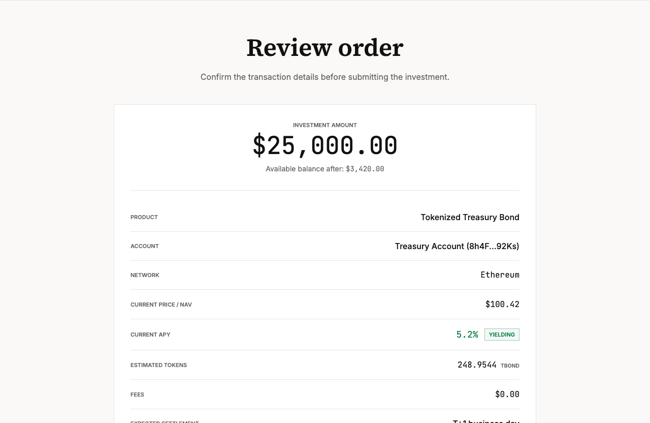 Investment review for a tokenized Treasury product